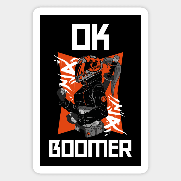 OK Boomer Anime Biker Girl Katana Magnet by BlueTodyArt